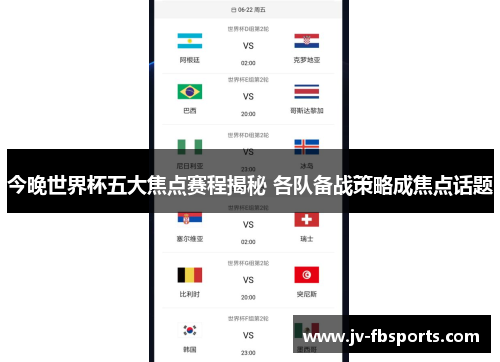 今晚世界杯五大焦点赛程揭秘 各队备战策略成焦点话题 今晚世界杯五大焦点赛程揭秘 各队备战策略成焦点话题